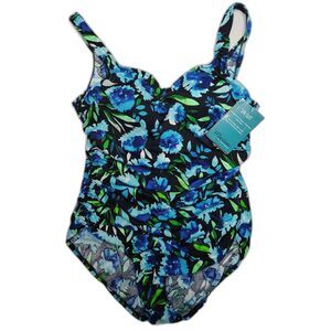NWT Maxine Of Hollywood Spa Shirred Front Girl Leg One Piece Swimsuit Size 18